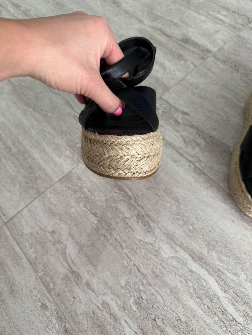 Christian Louboutin Black Leather Espadrille Wedge Sandals - Picture 9 of 13